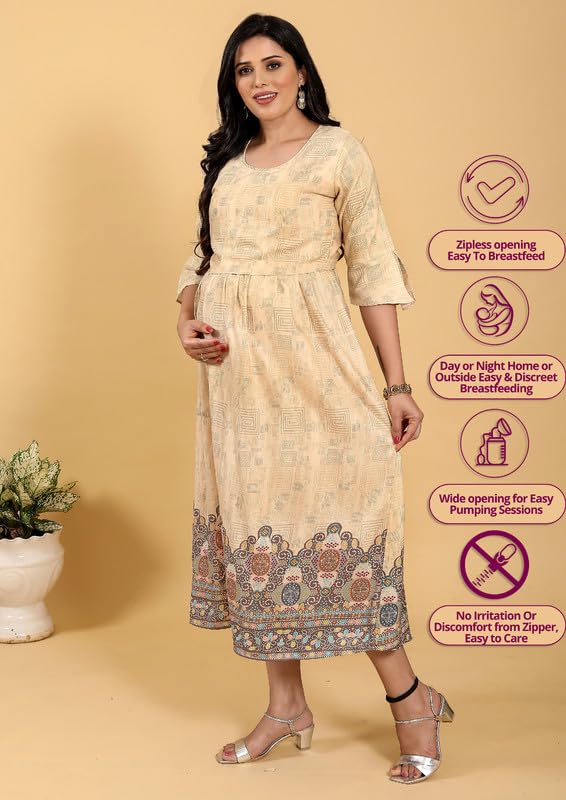 Image of RITIJYA Zipless Feeding Kurtis & Dresses for Women | Zipless Maternity Wear Gown Pregnancy Dress for Nursing Mothers | Viscose Rayon | Stylish & Comfortable | S to 4XL | Washable & Durable