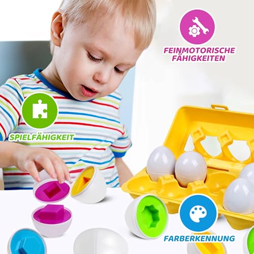 Skrtuan Montessori Spielzeug Passende Eier Farbe & Form Erkennung Sorter Skills Spielzeug für Kleinkinder,Passende Eier Set Osterei,Feinmotorik Montessori Puzzle Geschenk