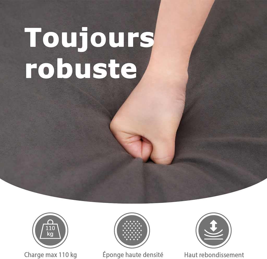 Close-up image showing a hand pressing into the high-density foam cushion of the recliner, illustrating its robustness and rebound.