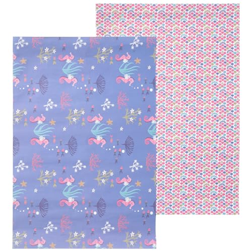 VILLCASE Papel de Obsequio Artesanal Temática Oceánica Mermaid, 2 Hojas Tamaño Estándar, Papel Decorativo para Envolver Regalos Diy, Adecuado para Fiestas de Cumpleaños y Decoraciones