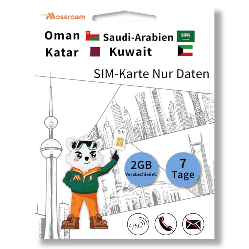 3-in-1 SIM Card for Saudi Arabia, Qatar, Oman, Kuwait – Prepaid Data Plans | Day Pass 2GB Daily Data,7 Days | Unlimited 4/5G Speed Internet