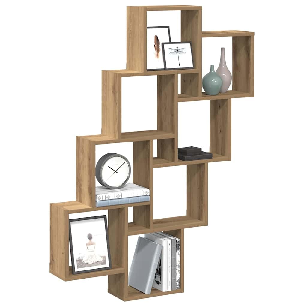 Étagère Murale en Chêne Artisanal de 90 cm avec Grand Espace de Rangement Compact