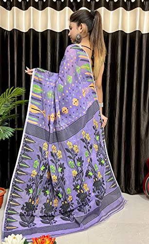 Sari Dhakai Jamdani de algodón indio multicolor de 5.5m para mujer 2
