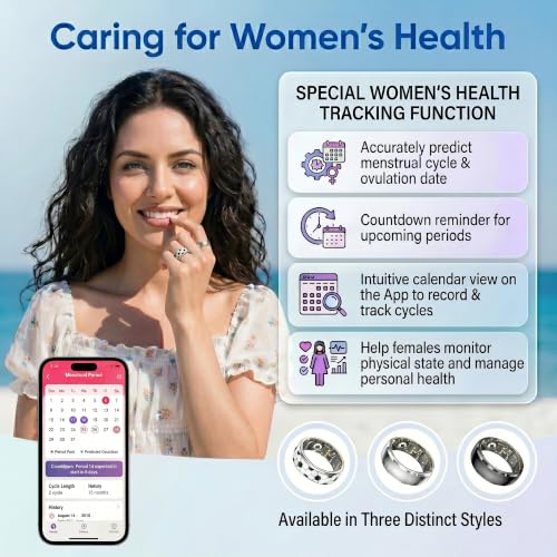 Image of Smart Ring with Gesture Control for Video Scrolling & Camera Remote Shutter, Fitness Tracker Ring with Heart Rate Sleep Blood Oxygen Monitor, IP68 Waterproof, No Subscription (Football, 8#)