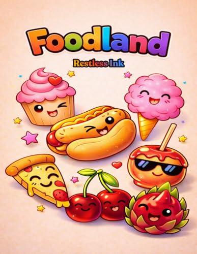 Foodland Coloring Book with 100 Cute Kawaii Food Coloring Pages for Kids Teens and Adults