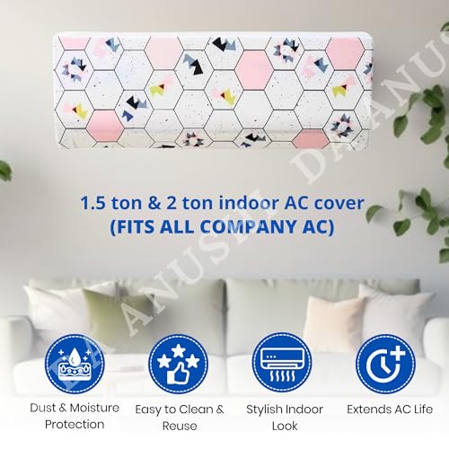 Image of Printed Split Ac Cover Combo Indoor Unit For 1.5 Ton Capacity AC, Inner Unit Ac Cover, All Weather Cover /Attractive Digital Prints /Dustproof /Water Resistant (Mountain & Hexagon)