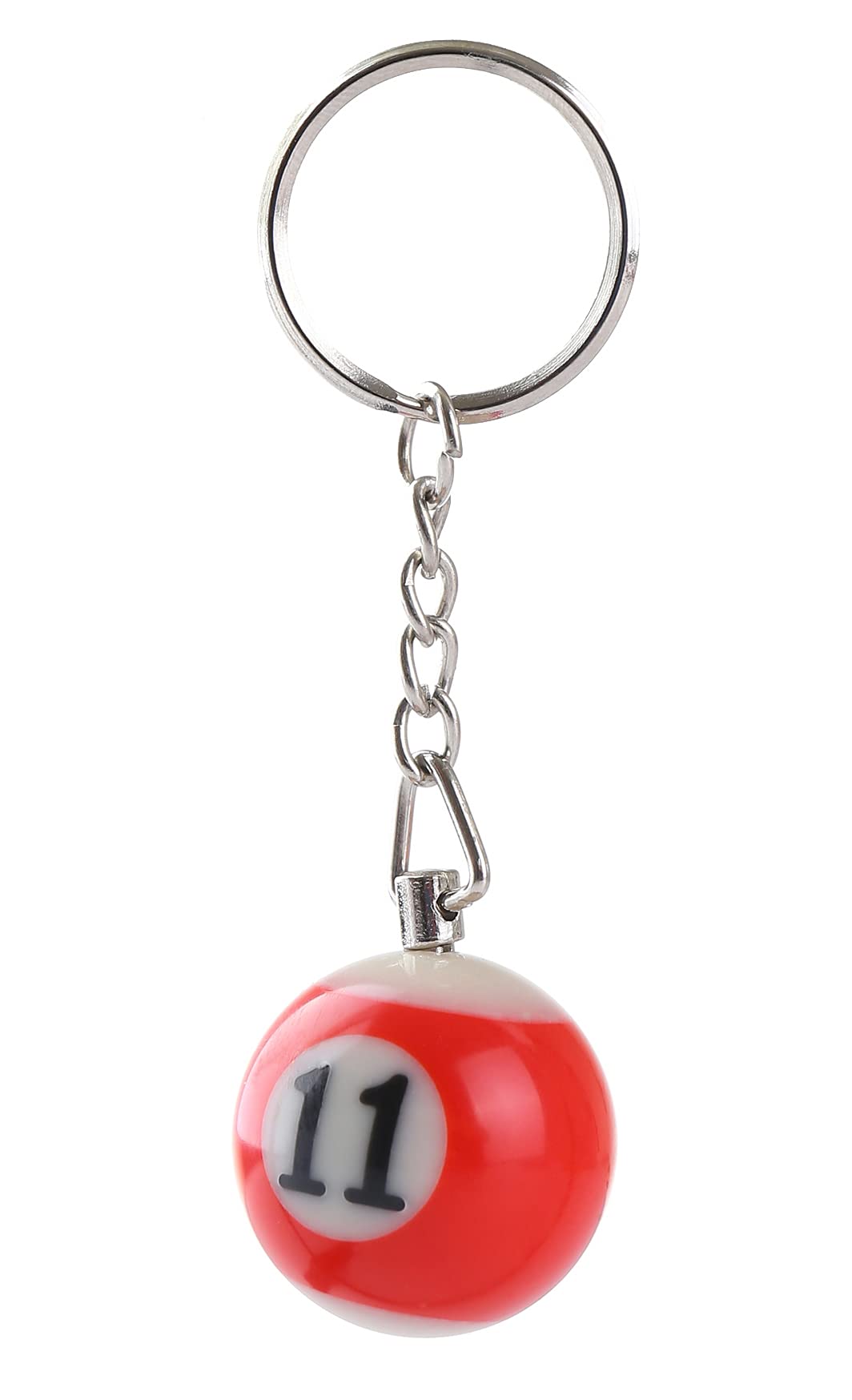 Komonee Pool Ball Keyring Colourful Numbered Key Ring Chain Tag Pub Billiard Spots and Stripes Keychain Striped Red Number 11