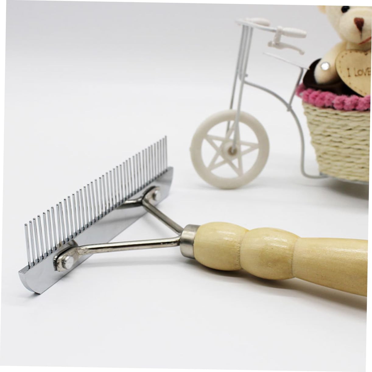 GRIRIW Wooden Handle Pet Comb for Cats Dogs Slicker Brush for Grooming Deshedding Tool Stainless Steel Pins Single Row Pet Brush