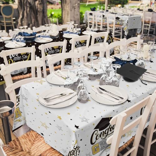 Image of Gatherfun Graduation Decorations 2026-2 Pcs Black and Gold Gongrats Grad Tablecover for Graduation Party Decorations,Grad Plastic Table Covers 54 inchx108 inch