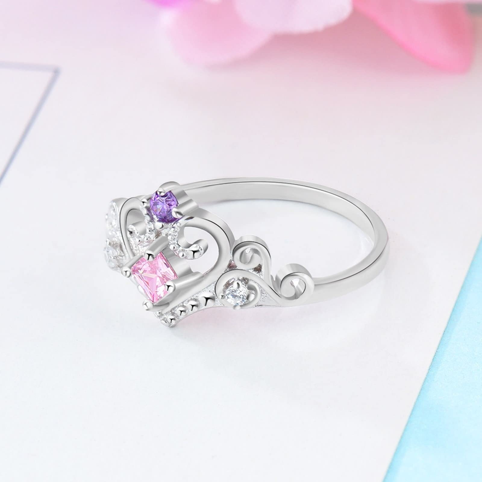 AmDxD Anillo de plata 925 para mujer, acero inoxidable, alianza para hombre, 0 0 cuadrados, corazón, W51.5 & M64, plata 925 Acero inoxidable, circonita cúbica