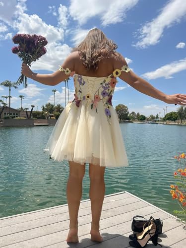 Fivsole Mini Floral Applique Homecoming Dress 2024 Flower Tulle Short Formal Cocktail Evening Party Gowns4
