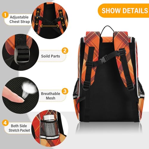 Mochila de cuadro escocés forrada con paneles reflectantes y sección para portátil 2