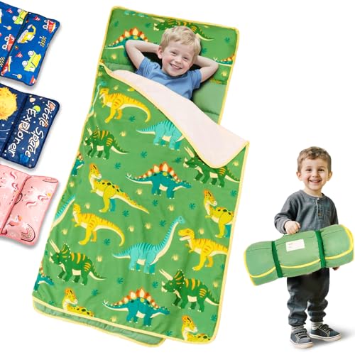 Image of Primlect Toddler Nap Mat, Portable Rolled Sleeping Mat | 51 inchx31 All-in-One Sleeping Bag with Removable Pillow and Soft Blanket, Machine Washable, for Daycare Travel, for Boys Girls
