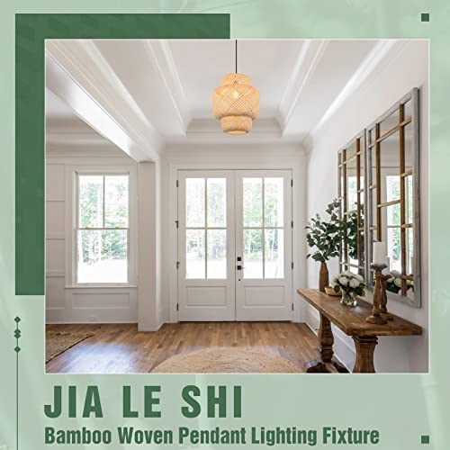 Jia Le Shi Bamboo Pendant Light, Industrial Bamboo Woven Pendant Lighting For Dining Room Foyer Enteryway Living Room Bedroom Kitchen, 11.8" #TOP5