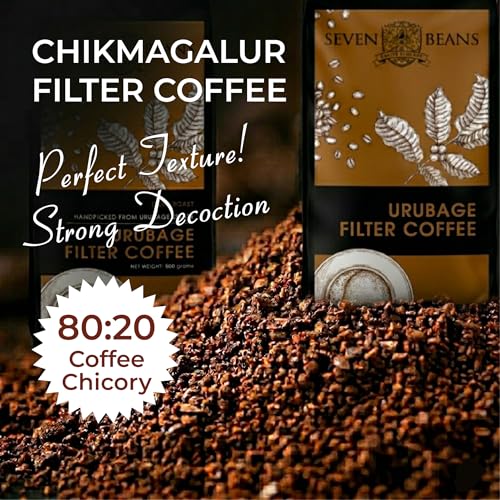 Image of Seven Beans Urubage | Dark Roast | South Indian Filter Coffee Powder - 80:20 Coffee Chicory Blend - Traditional Filter Kaapi - 500g (Pack of 1)
