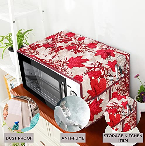 Image of Polyester 3-Layered Microwave Oven Top Cover With 4 Utility Pockets Suitable for Upto 30 Liter (Color- Red, Size-36x14 Inches)