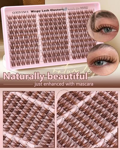 Image of Brown Wispy Eye Lash Clusters Kit Natural Cluster Eyelash Extensions Kit False Eyelash Clusters Fluffy DIY Individual Lash Extensions Kit C Curl