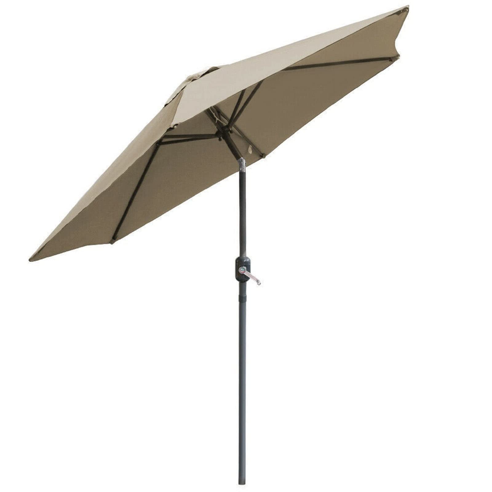 WDSOPK Round Garden Parasol Outdoor Sun Shade Crank Tilt 2.5M Brown Patio Umbrella