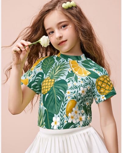 Image of DDSOL Girls Crop Tops Summer Palm Tree Sunset Beach Shirt Hawaii Short Sleeve Tropical Tshirts for Teen Girl 6-14 Years
