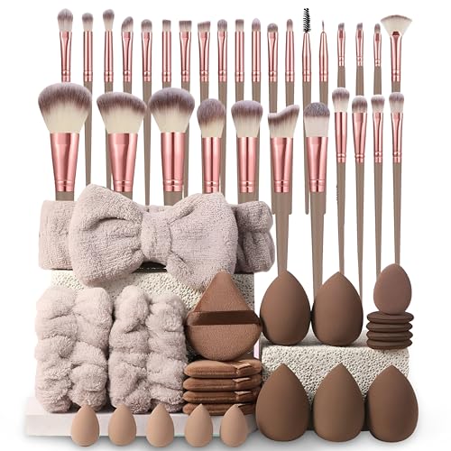 Professional Makeup Tools Set, 54pcs set Cosmetic Brush & Sponge & Puff & Headband & Brush Cleaning Bow Set,Facial Makeup & Cleaning Accessories, Makeup Products, Gift for her