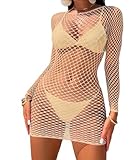 Vestido de Malla de Manga Larga Ideal para Traje de baño (1, Albaricoque)