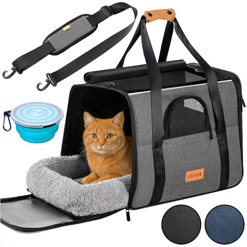 CADOCA® Transportbox Katzen bis 20kg faltbar Sonnen- und Regendach Schultergurt mit Napf Atmungsaktiv Komfortabel Wendekissen Haustier Katzenbox Tragetasche Hunde Auto Grau CADOCA® Transportbox Katzen bis 20kg faltbar Sonnen- und Regendach Schultergurt mit Napf Atmungsaktiv Komfortabel Wendekissen Haustier Katzenbox Tragetasche Hunde Auto Grau
