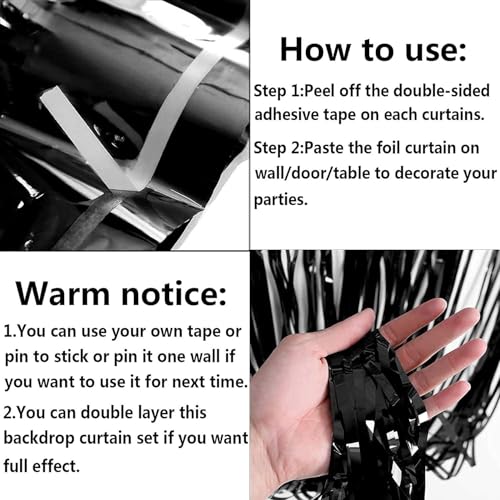 Image of Premium Metallic Foil Curtain 3x6 Ft Each for Party Decoration, Shimmer Backdrop for Birthday, Anniversary & Wedding, Easy to Hang Door & Wall Decoration Photo Booth (3, Black)