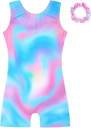 HOZIY Gymnastics Leotards for Girls with Shorts Biketards Dance Tumbling Outfits Matching Scrunchies 1-12 Years Old