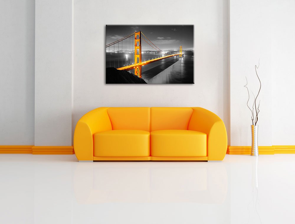 Pixxprint riesige Golden Gate Bridge B&W, Größe: 120x80cm, Leinwandbild, fertig gespannt, Wandbild, Dekoration, Kunstdruck, kein Poster