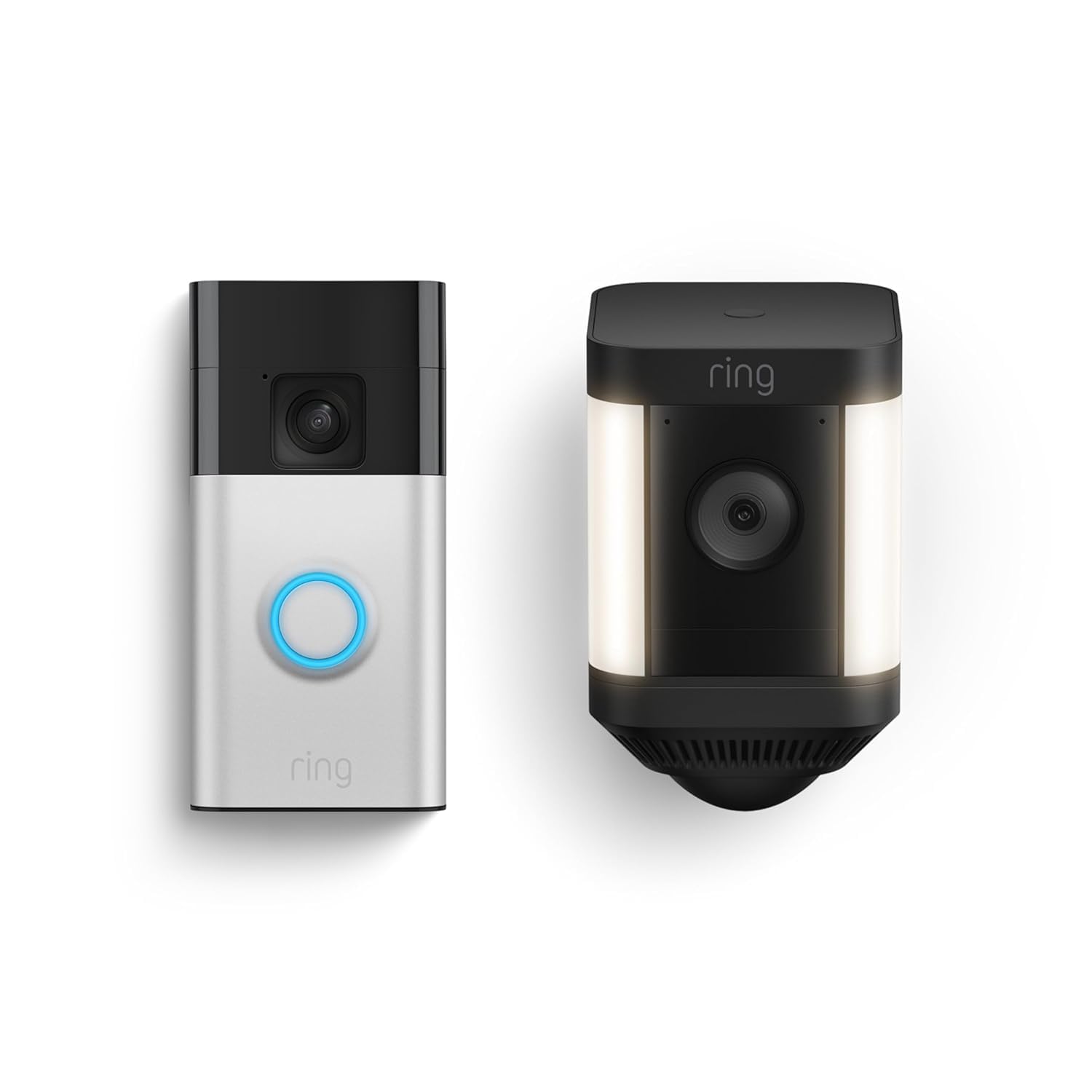 Ring Battery Doorbell Satin Nickel + Ring Spotlight Cam Plus Black