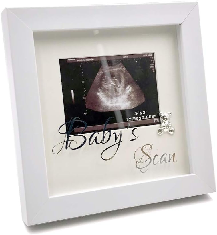 White Border Baby Scan Photo Frame With Raised Teddy