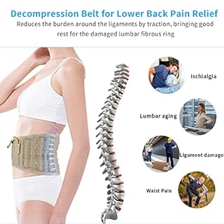 6xigouma Decompression Back Belt - Lumbar Support Belt for Men & Women Lower Back Pain Relief, Back Traction Device Fits Waist Size 29-49 Inches (Beige)