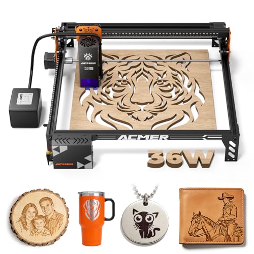 Image of ACMER P1 S Pro Laser Engraver and Cutter, 36000mW High Power Diode Machine | with 25L Air Assist, 380x350mm Work Area, Laser Cutter for Thick Wood, Acrylic, Metal, DIY Crafts and Small Business