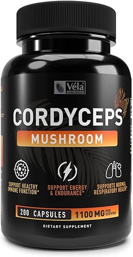 Vela Cordyceps Suplemento de extracto 101  1100 mg por porción  Energía, sistema inmunológico y apoyo a la salud respiratoria*  200 cápsulas