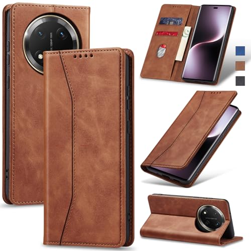 Image of Jasonyu Case for Honor Magic 7 Lite 5G Leather Wallet Flip Cover with Card Holder,Kickstand, Magnetic Closure,TPU Shockproof Phone Case (Brown)