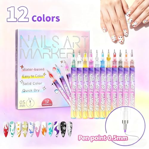 Image of 12 Colors Nail Art Pens Set, Nail Art Markers Polish Pen for 3D Nail Art, Drawing Painting Liner Brush for DIY Nail Art Beauty Adorn Manicure Tool (12 colors)