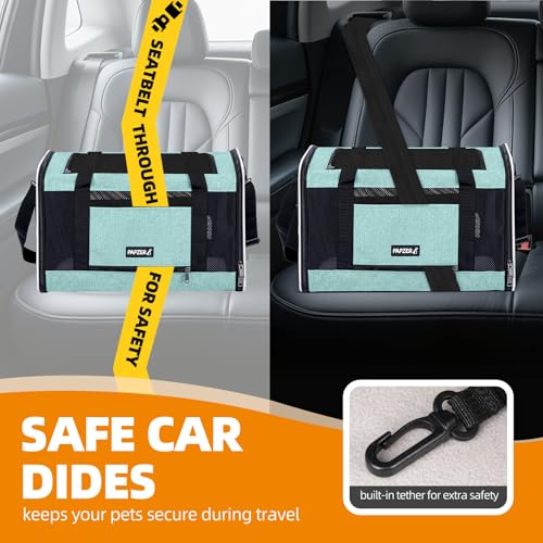 Image of Cat Carrier Soft-Sided 18x11x11 Inch Travel Bag for Medium Cats Over 15lbs, Small Dog Carrier Crate Top Entry Breathable Mesh Puppy 12 Pounds, Pet Rabbit Carrying Cage Kennel Collapsible Teal
