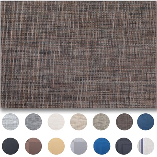Image of Placemats Set of 4 - Easy Clean Woven Vinyl Placemats for Dining Table, Indoor /Outdoor Place Mats, Washable PVC Table Mats(Black /Brown)