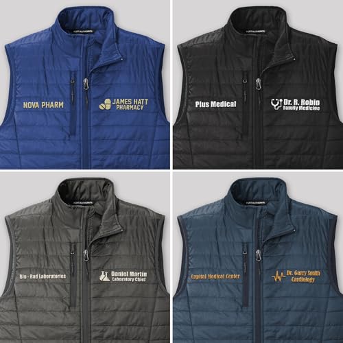 TEEAMORE Men's Custom Embroidered Puffy Vest for Men Personalied Nurse Zip Up Packable Puffer Sleeves Vest Add Your Text2
