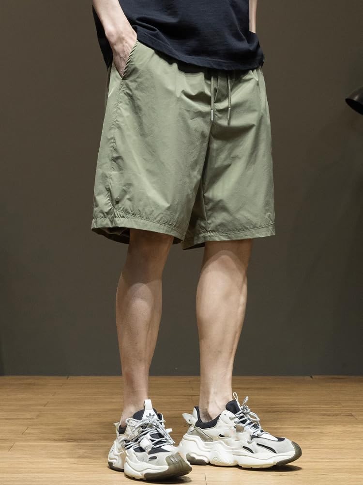 Men's Shorts Summer Ice Silk Loose Fit Sports Casual Shorts for Men-Black-Large