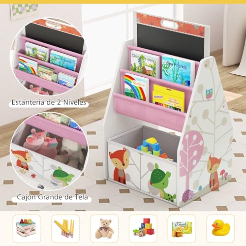 GOPLUS 4 en 1 Caballete y Estación de Juegos para Niños con Silla, Juego de Mesa y Silla para Niños con Pizarra Magnética y Pizarra Blanca Giratoria de Doble Cara, 50 x 50 x 85 cm (Blanco) - imagen 4