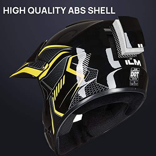 Ilm Youth & Kids Dirt Bike Helmet Atv Motocross Dot Approved Off-Road Street Helmet Unisex-Child Full Face Protective Helmet For Motorcycle Model Bld-818(Yellow,Youth-Large) #TOP7