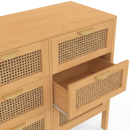Commode 9 tiroirs EDHEN 136 cm bois et cannage - vue 6
