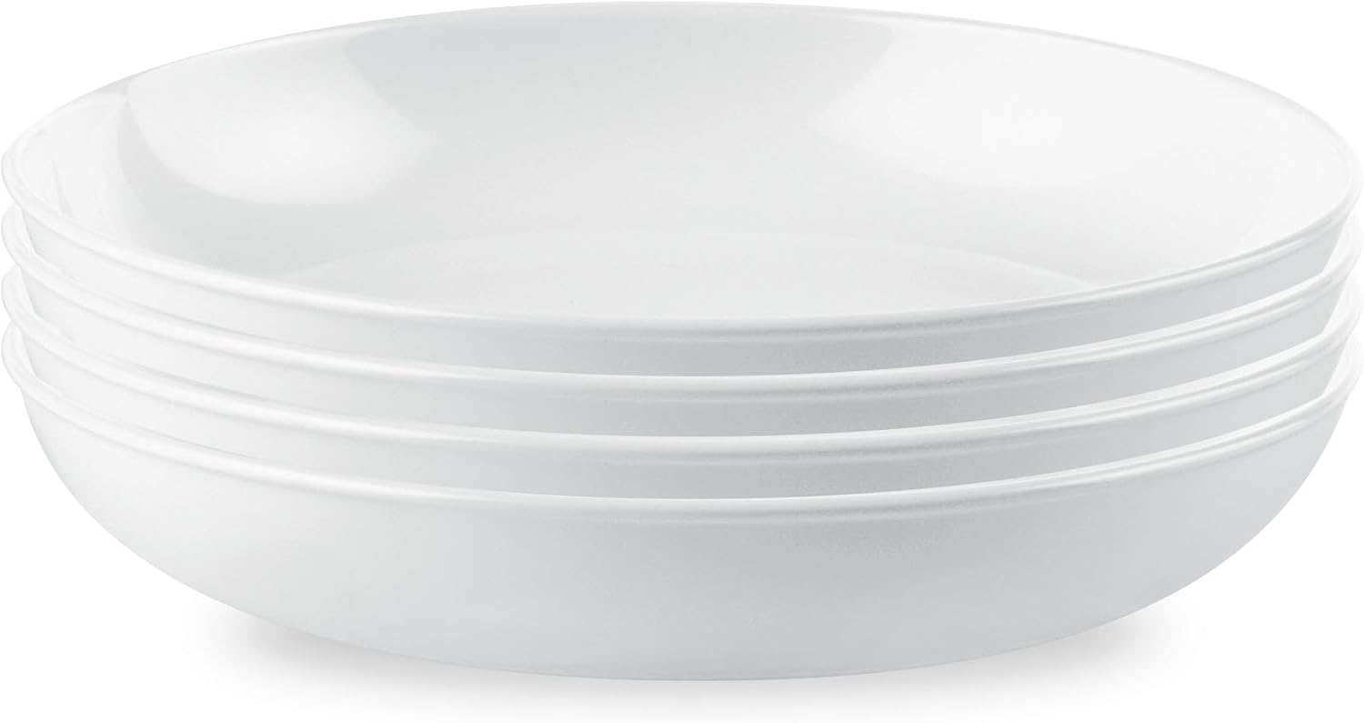 Corelle 4-Pc Versa Bowls for Pasta Salad and More, Service for 4, Durable and Eco-Friendly 30-Oz, Compact Stack Bowl Set, Microwave and Dishwasher Safe, White