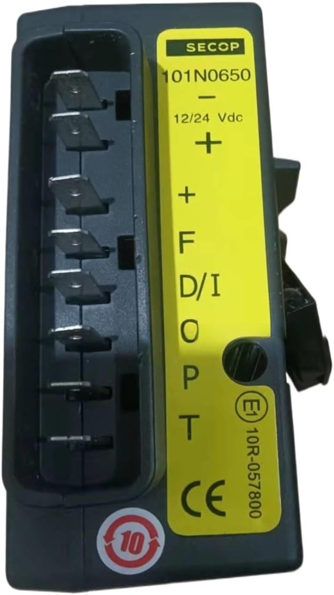 Side view of the SECOP 101N0650 compressor driver showing the connector and label details.