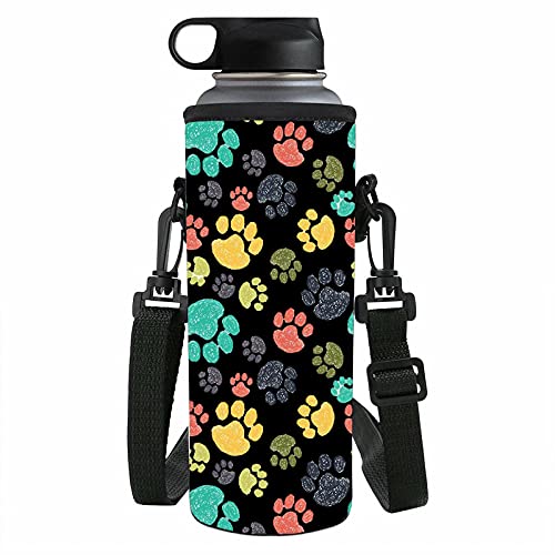 NETILGEN - Portaborraccia in neoprene con zampa di cane, adatto per bottiglie d'acqua da 500 ml,750 ml,1 l,1,2 litri,in plastica, Meta,portabottiglie con tracolla,custodia