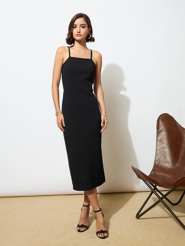 Image of barcino Black Strappy Bodycon Dress with Shrug