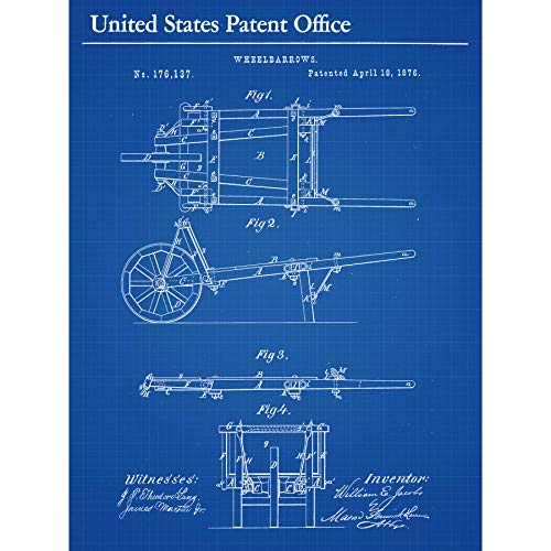 Jacobs Wheelbarrows 1876 Patent Plan Large XL Wall Art Canvas Print