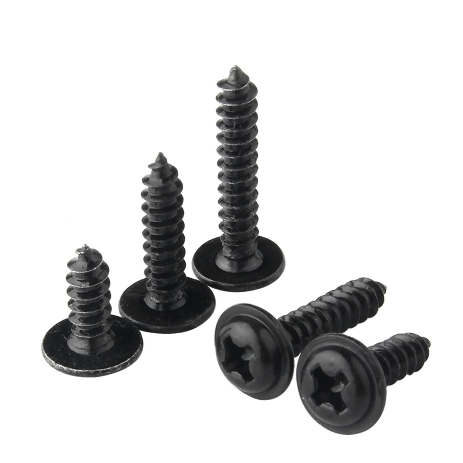 CHATROOM 50/100 Stück M3 M3.5 M4 Kreuzrundkopf Mit Unterlegscheibe Selbstschneidende Schraube Schwarze Kreuzschraube Aus Kohlenstoffstahl(M3 x100pcs,20mm)