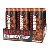 Musashi Energy Drink, Fruit Crush, Hydration & Energy Support, Workout & Sports Performance, Electrolyte Boost, Pack of 12 (12 x 500ml Energy Drinks)